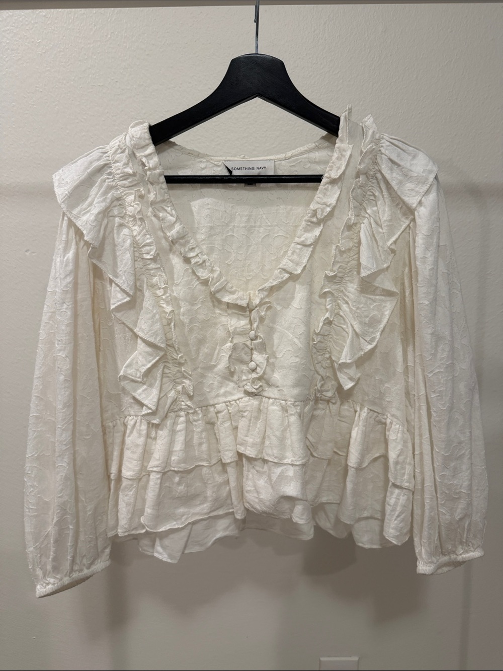Something Navy Ivory Ruffle Peasant Blouse